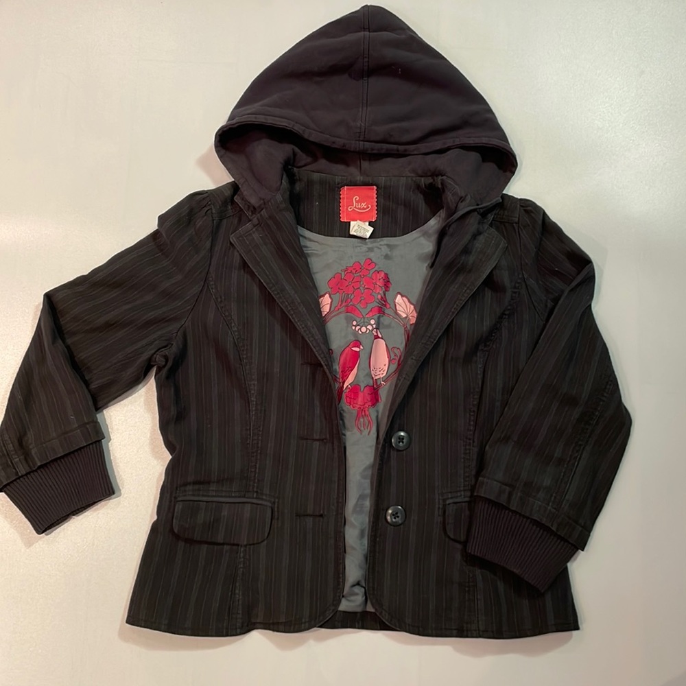 Vintage Lux Hooded Blazer - navy - size m